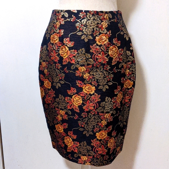 Brooks Brothers Dresses & Skirts - NEW Brooks Brothers Navy Bronze Antique Gold Orange Red Floral Jacquard Skirt